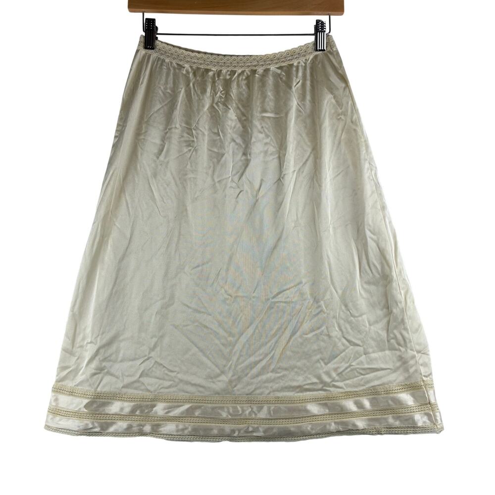 Vtg Heiress Half Slip Skirt Lingerie Tiered Lace Hem Medium Ivory Antron Nylon